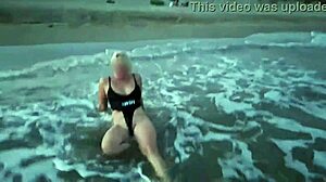 blonde flashes tits and sucks cock publicly