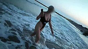 blonde flashes tits and sucks cock publicly