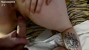 chubby wife fucks husband in missionary, cums between her legs