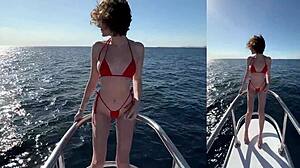 Skinny couple enjoys rough blowjob and tight vagina on yacht with big cock POV