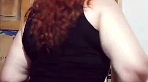 The mature prostitute with a big ass shows off her marked panties while teasing her clients