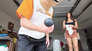 Lola Pearl's garage sale browsing turns into hardcore plowing, deepthroat, and cum on tits event