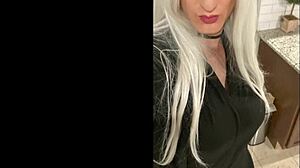 Platinum blonde crossdresser after date