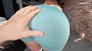Neighbor barges in naked and blows in 2 minutes! Her perfect ass and tight pussy were too much for him.