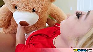 cute blonde petite gf craving cock, fucks her teddy bear urgently.