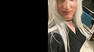 Platinum blonde crossdresser after date