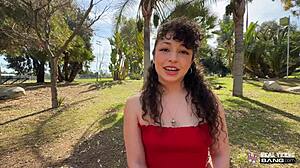 Curly haired pixie small 18+ gets fucked doggystyle bent over on sofa