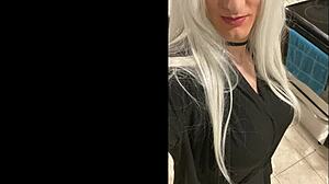 Platinum blonde crossdresser after date