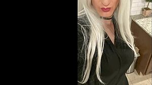 Platinum blonde crossdresser after date