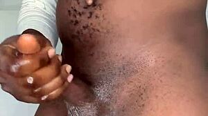 Ninja man strokes monster cock until cum explodes