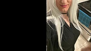 Platinum blonde crossdresser after date