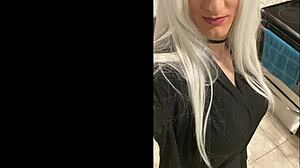 Platinum blonde crossdresser after date