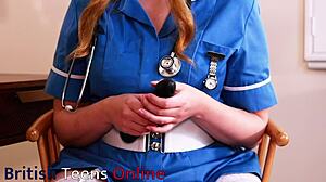 Nurse greene in uniform plays with toys