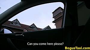 European teen doggystyled by taxi driver in car