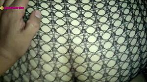 Doggystyle pounding with big balls on curvy bbw in fishnets