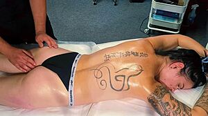 Male masseur starts with tattoo girl massage but ends up giving more 😉