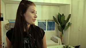 Brunette hands out flyers on street, then I offer cash for deepthroat pov action at home
