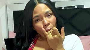 Latina amateur achieves real orgasm with toys in costume