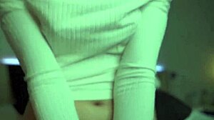 Risa, a stunning teen, pleasures her tight pussy with a buzzing vibrator while her friend watches.