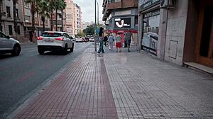 Brunette hands out flyers on street, then I offer cash for deepthroat pov action at home