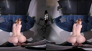 Redhead receives suggestive punishment with blowjob and handjob in dark room POV