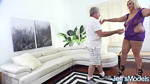 busty blonde milf lila lovely opens wide for grandpa's hard cock