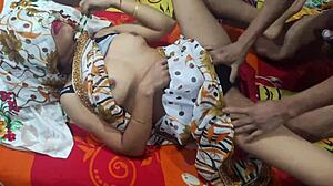 Indian sexy aunty in sari shows big boobs and ass for rough chudai. Her curves drive wild action