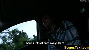 European teen doggystyled by taxi driver in car