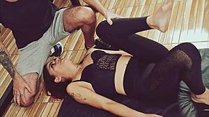 Gym instructor fucks young teen, makes her squirt and swallow cum.