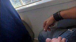 Accidental sex on public train with handjob and cumshot