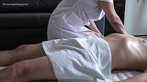 asian massage girl gives perfect handjob with huge cum