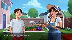 Big Titted Milf Plays With Horny Guy In Garden!