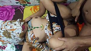 Indian sexy aunty in sari shows big boobs and ass for rough chudai. Her curves drive wild action