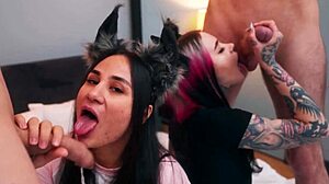 Submissive Kittys Enjoy Creampie in Ass During MMF Threesome