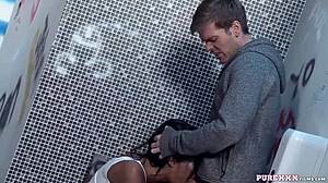 Hot Brunette Milf Sucks Cock In Toilet