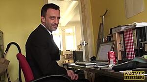 Inked sub Kimmie Foxx feels intense pleasure in hardcore anal fucking