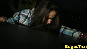 European teen doggystyled by taxi driver in car