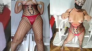 Bitch Undresses In Lingerie, Rips Clothes While Playing With Big Dildo