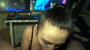 This hungry teen sucks hard under the table.