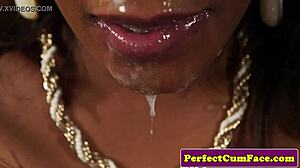 British ebony milf receives cumshot facial after intense blowjob