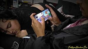 learn free fire while getting blowjob from chubby friend