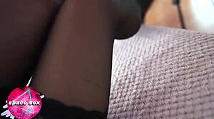 i love watching this babe in stockings work her pussy until she cums on her feet during a hot solo cam show