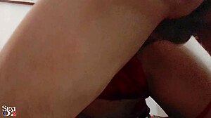 2283Ss - French Amateur Leather Dress Red Satin Bra Thong Ans Panties Satin Lingerie Rimming Blowjob Pussy Fucking Dirty Talk Cumshots