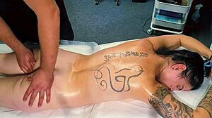 Male masseur starts with tattoo girl massage but ends up giving more 😉