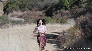 brunette babe fucks her handsome coach passionately