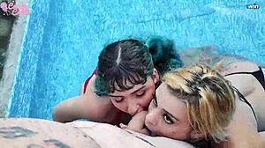 Candy Crush and Russah Take Big Cock by Pool. They Love Anal in Wet 3some!