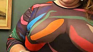 Horny BBW secretary flashing big tits and tight panties