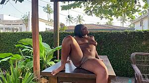 Ex's friend devours Latina pussy in lingerie publicly