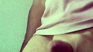 She plays with dick drool then gets cum bathed