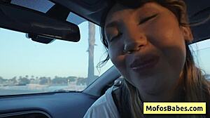 Sexy Asian Hottie Plays Big Boobs in Car!